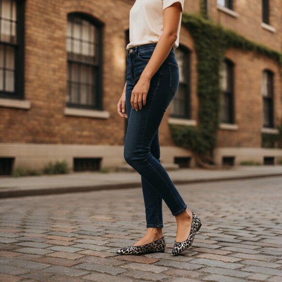 Designer Aldo Shimmer Animal Print Black /Silver Pointed Toe Flats Size  8.5 M - Picture 1 of 16